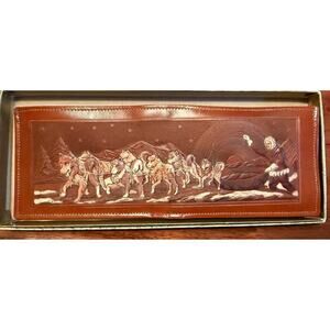 1950's WALES NOS Tooled Leather Bifold Alaska Eskimo Scene Dog Sled Wallet